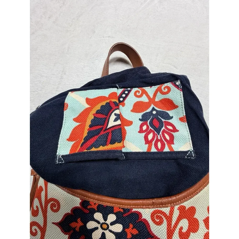 Spartina 449 Waving Mermaid Flower Pattern Leather Linen Tote Purse Shoulder Bag